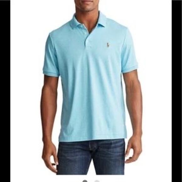 Polo Ralph Lauren Men's Shirt Sleeve Polo Shirt XL Blue Custom Slim Fit Logo - Picture 1 of 9